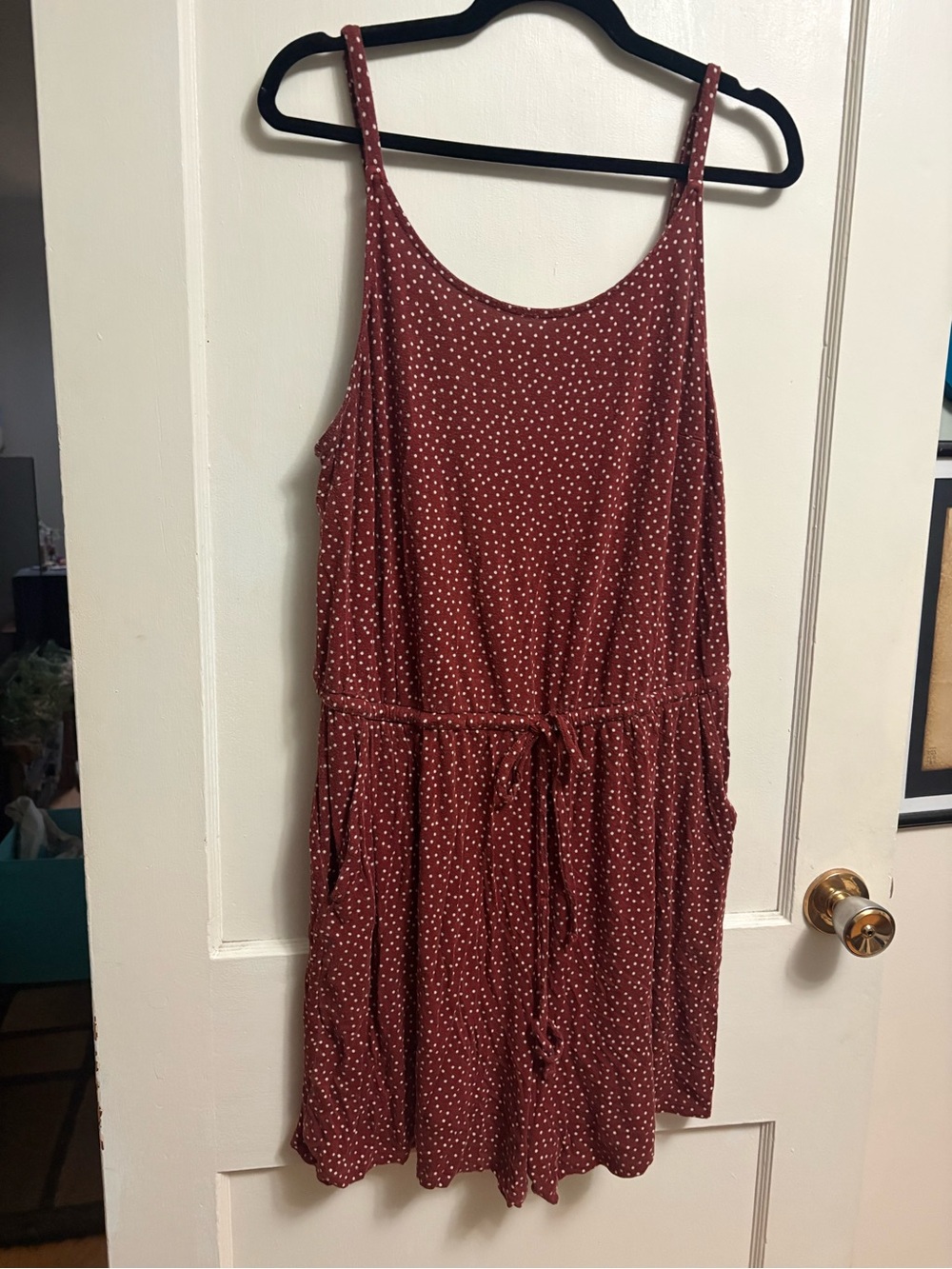 Spotted Rust Red and White Polka Dot Romper - Picture 2 of 5